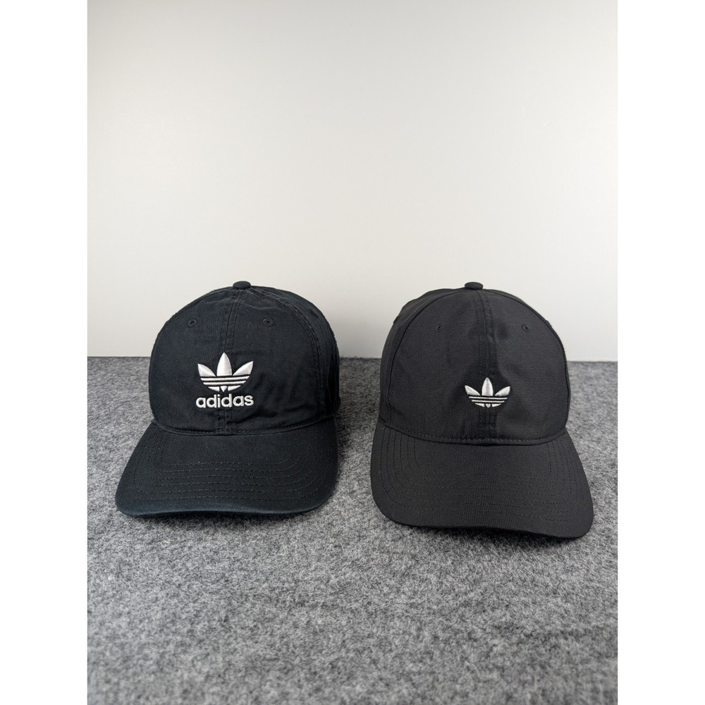 Lot of 2 Adidas Originals Hat Cap Strap back Trefoil Black White Adjustable Mens